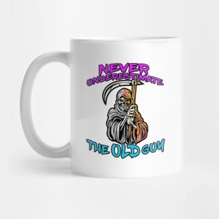 Never Underestimate The Old Guy Reaper Blue Mug